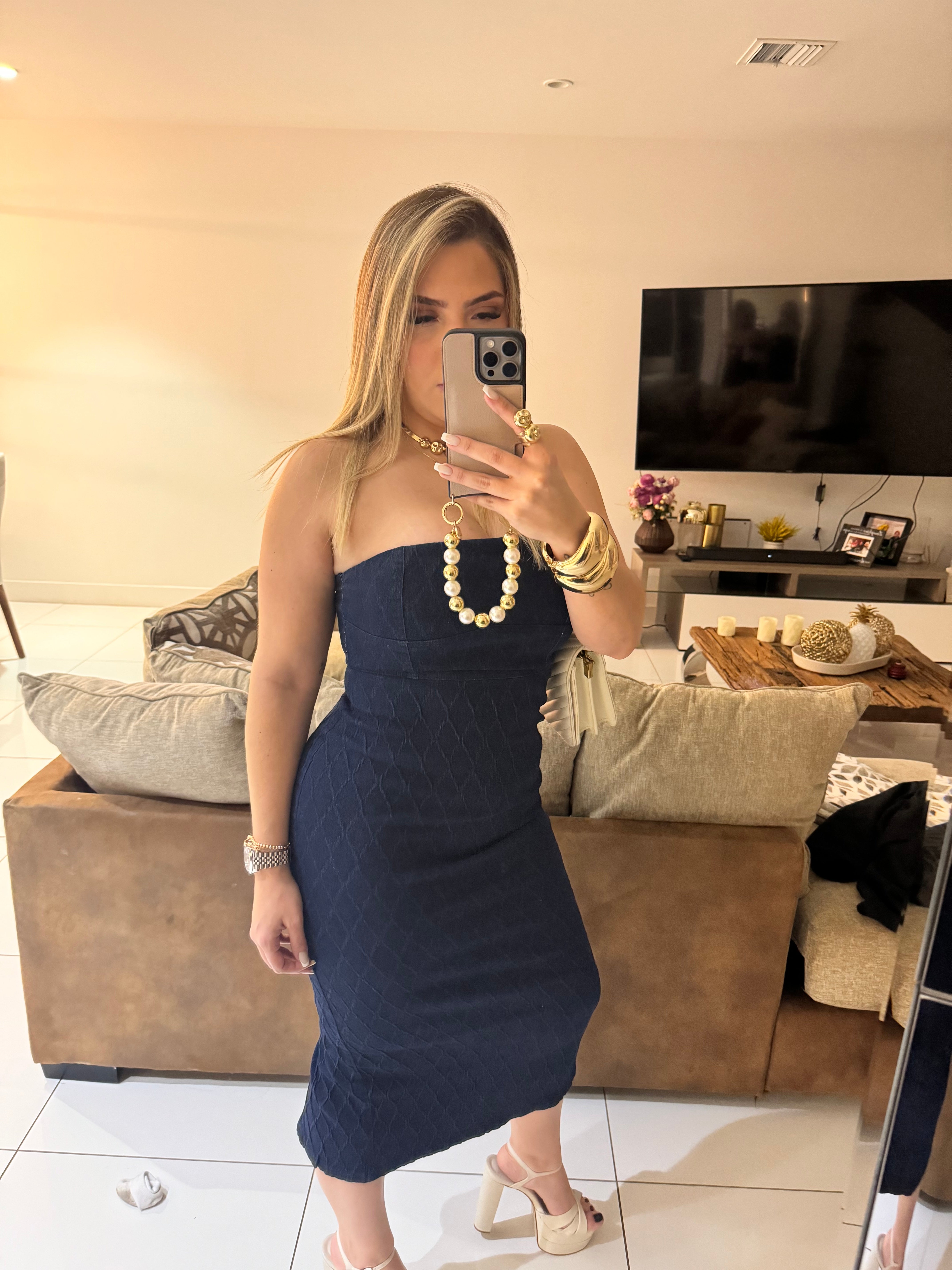 denim tube dress midi Nicky Stretch Denim Tube Midi Dress