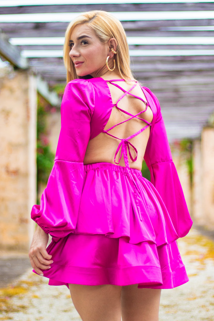 hot pink long sleeve skater dress Plus Size Hot Pink Keyhole Long Sleeve Skater Dress